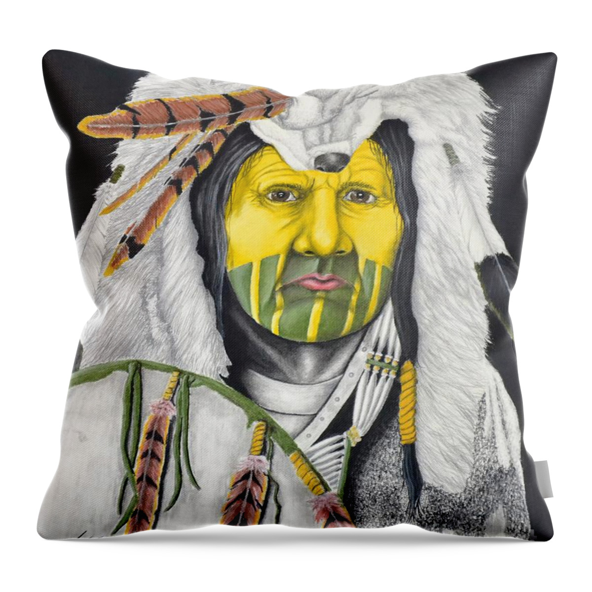 Portrait Throw Pillow featuring the mixed media Cheyenne Dog Soldier by John Huntsman