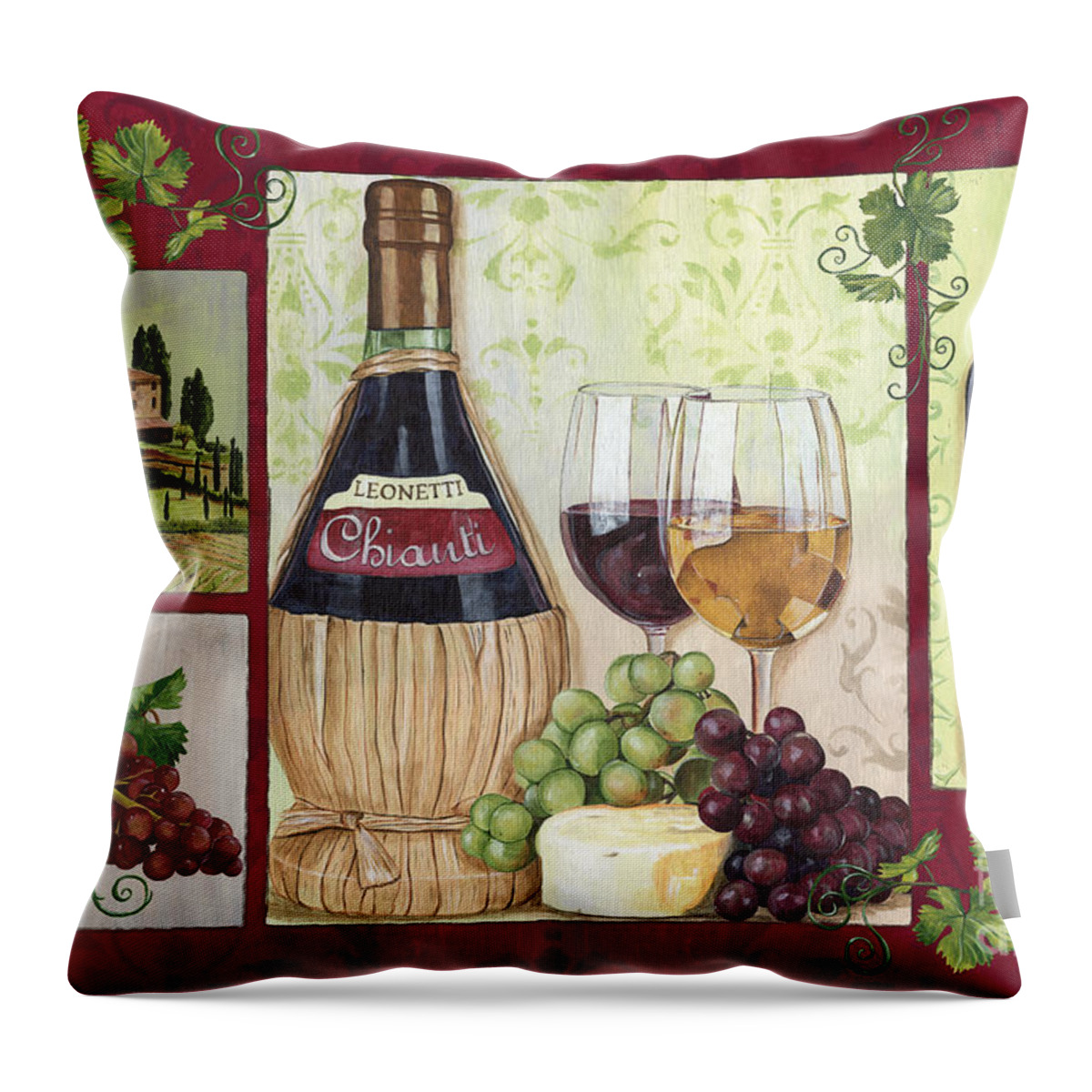 Wine Throw Pillow featuring the painting Chianti and Friends 2 by Debbie DeWitt
