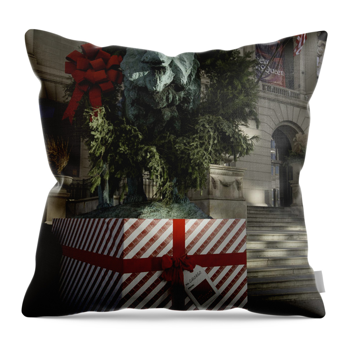 Art Throw Pillow featuring the photograph Chicago Art Institute Lion by Sebastian Musial
