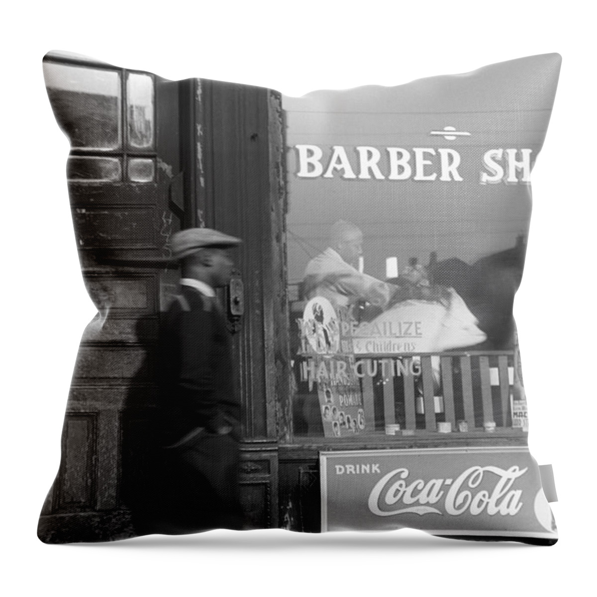 1941 Throw Pillow featuring the photograph Chicago Barber Shop, 1941 by Edwin Rosskam