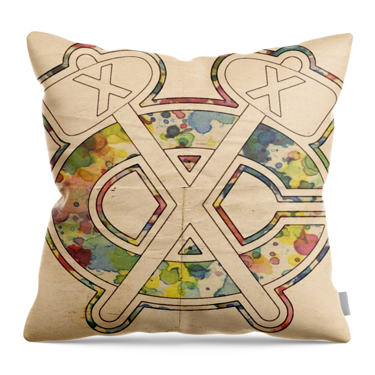 Chicago Blackhawks Throw Pillow featuring the painting Chicago Blackhawks Vintage Art by Florian Rodarte