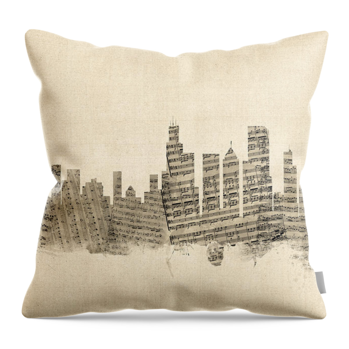 Chicago Throw Pillow featuring the digital art Chicago Illinois Skyline Sheet Music Cityscape by Michael Tompsett