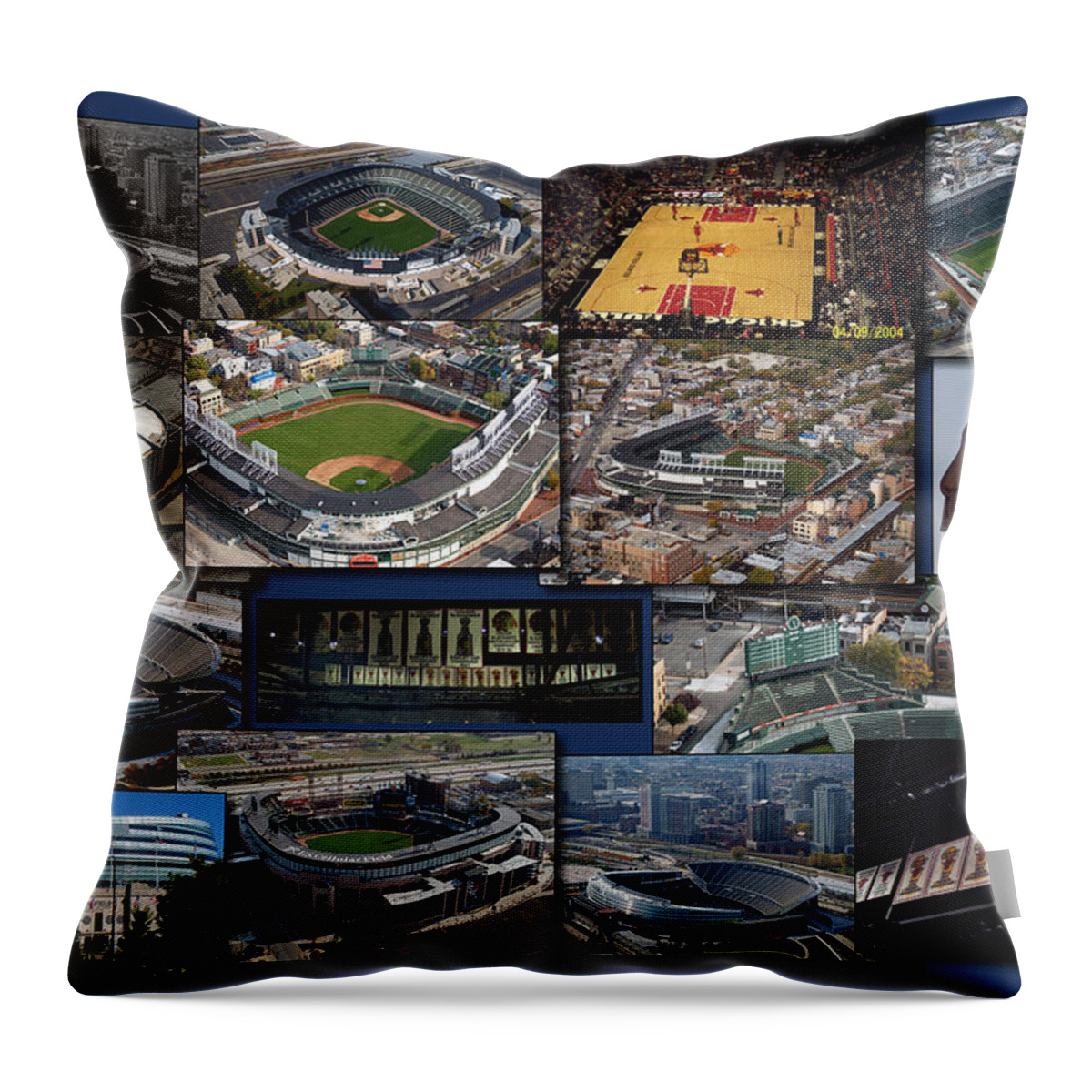 Black Hawks Throw Pillow featuring the photograph Chicago Sports Collage by Thomas Woolworth