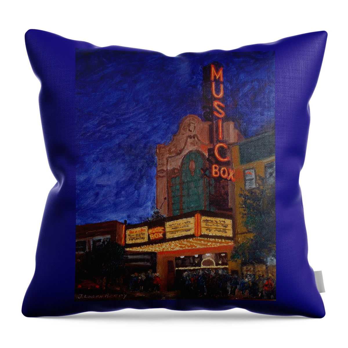 Chicago Art Throw Pillow featuring the painting Chicago's Music Box Theater by J Loren Reedy