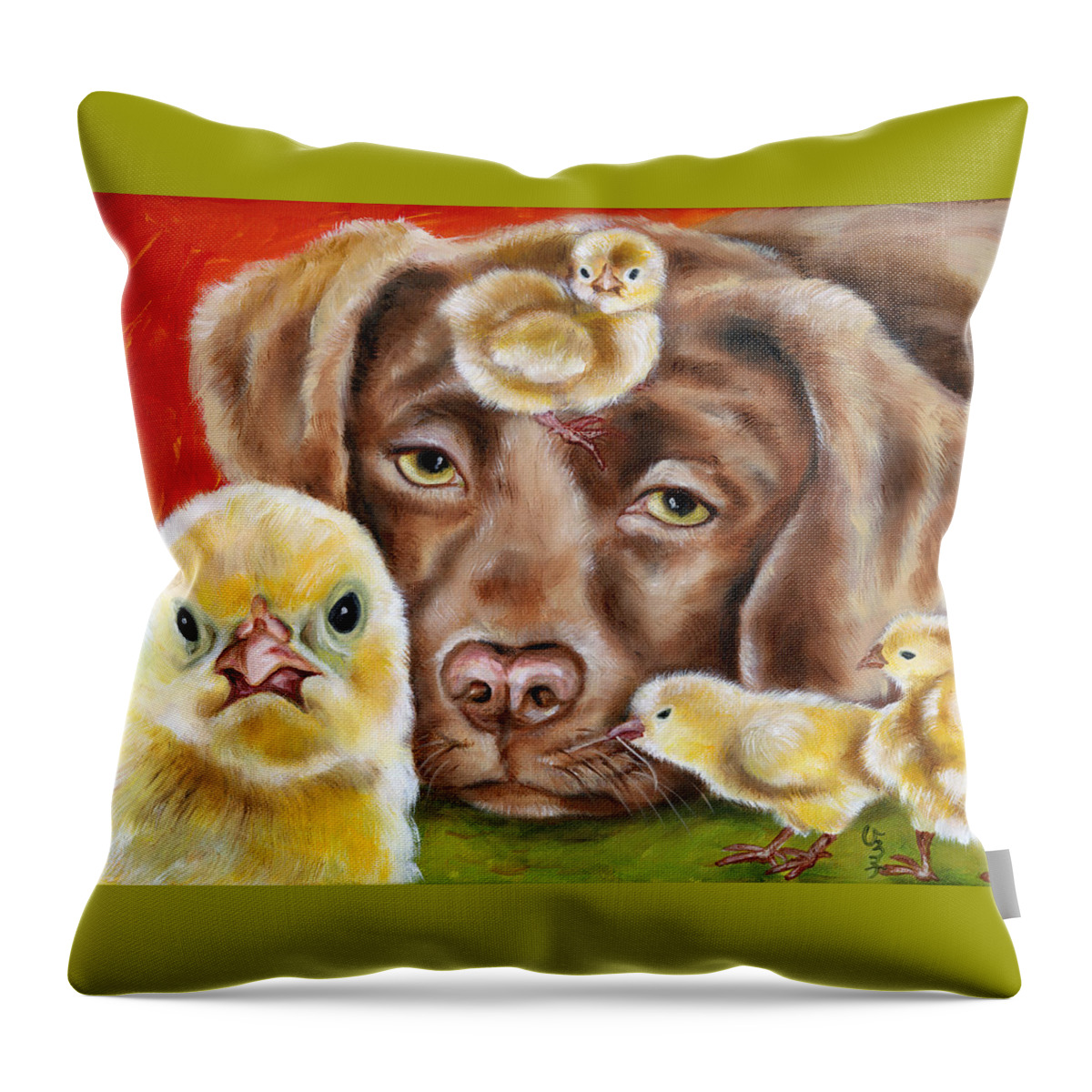 Funny Throw Pillow featuring the painting Chick sitting afternoon by Hiroko Sakai
