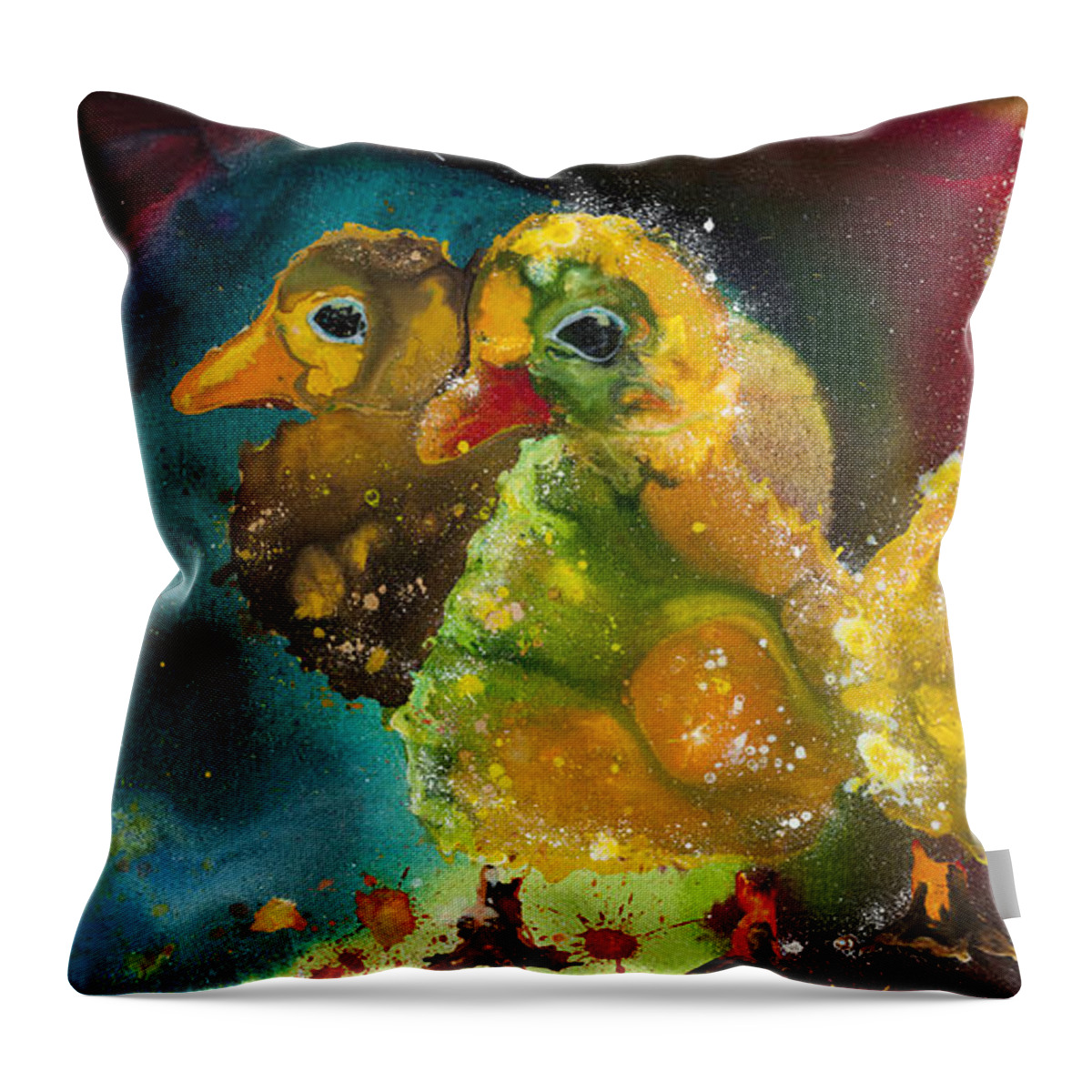 Animal Throw Pillow featuring the painting Chick Trio by Kasha Ritter
