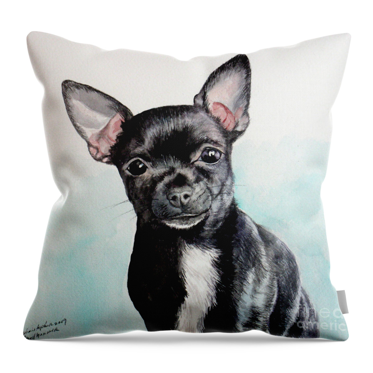 Dog Throw Pillow featuring the painting Chihuahua black by Christopher Shellhammer