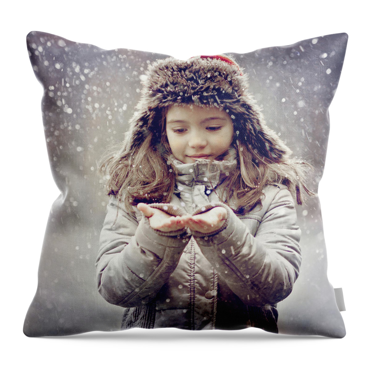 Bulgaria Throw Pillow featuring the photograph Child And Snow by Diana Kraleva