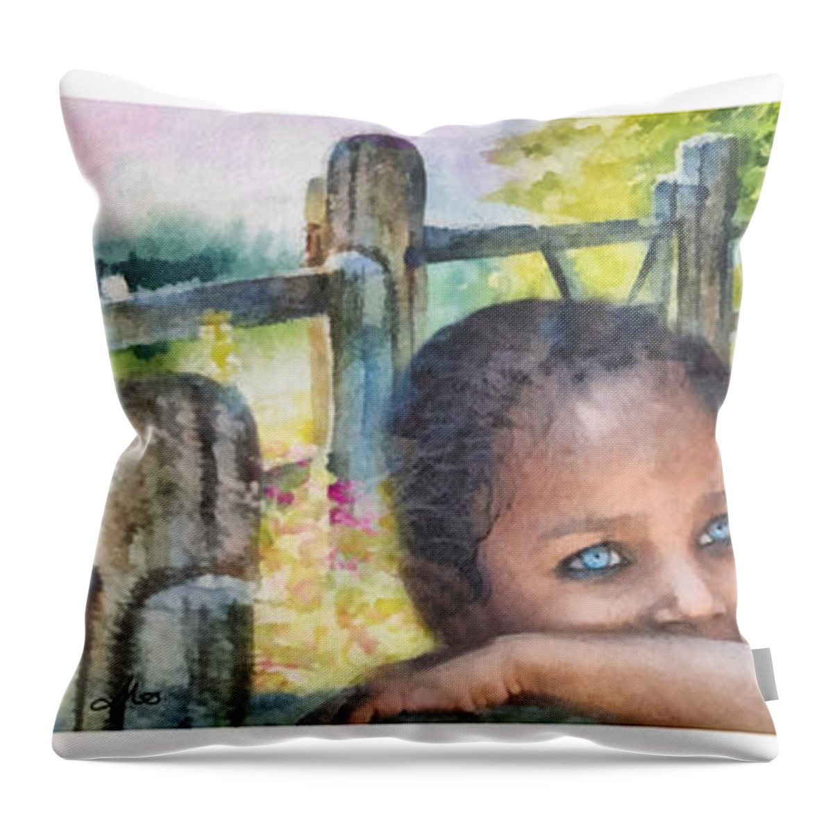 Childhood Triptic Throw Pillow featuring the painting Childhood Triptic by Mo T