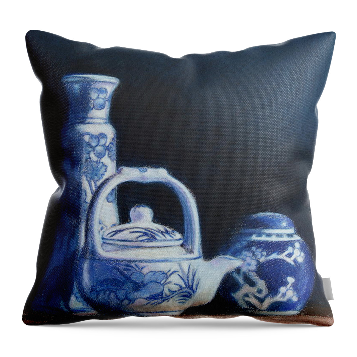 Jan Lawnikanis Throw Pillow featuring the painting China Blue by Jan Lawnikanis