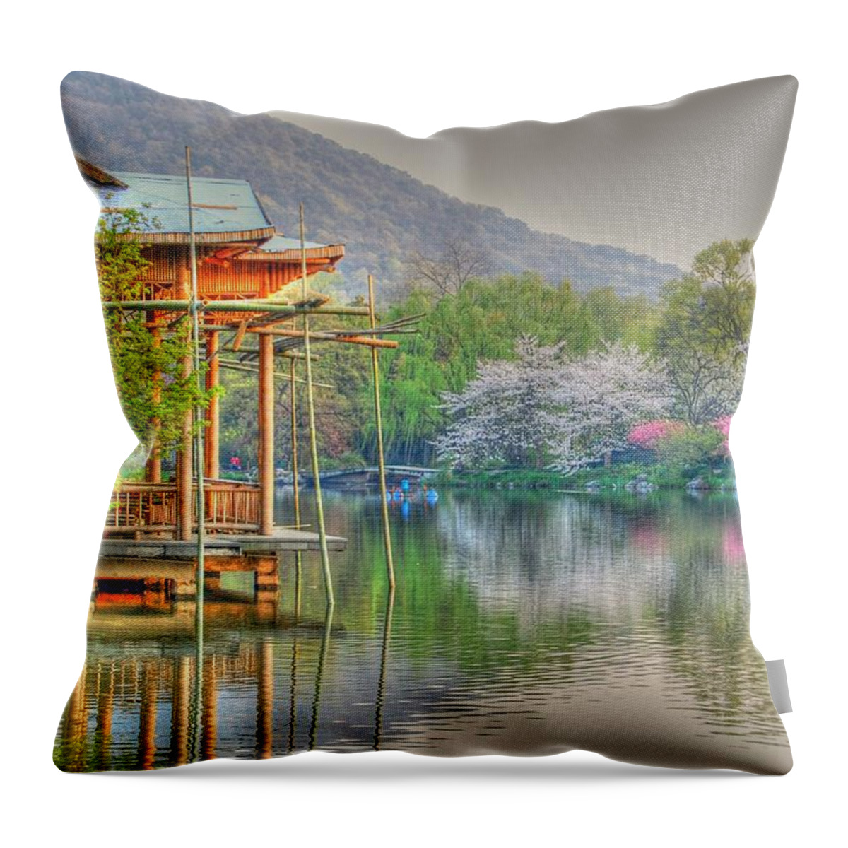 China Throw Pillow featuring the photograph China Lake House by Bill Hamilton