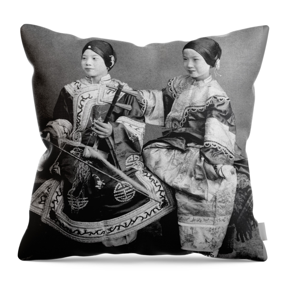 1910 Throw Pillow featuring the painting China Singing Girls, C1910 by Granger