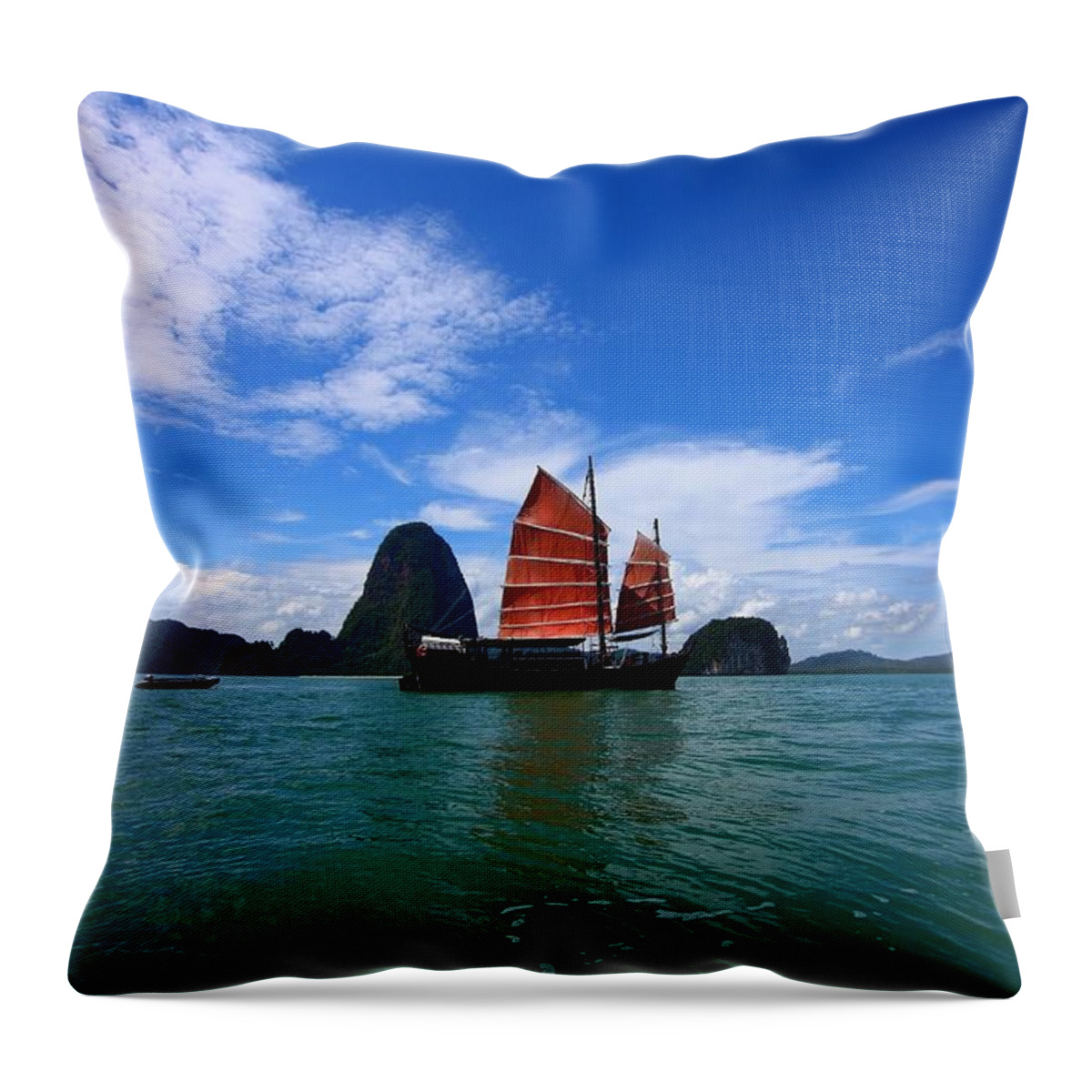 Tranquility Throw Pillow featuring the photograph Chinese Junk Boat by Firefluxstudios