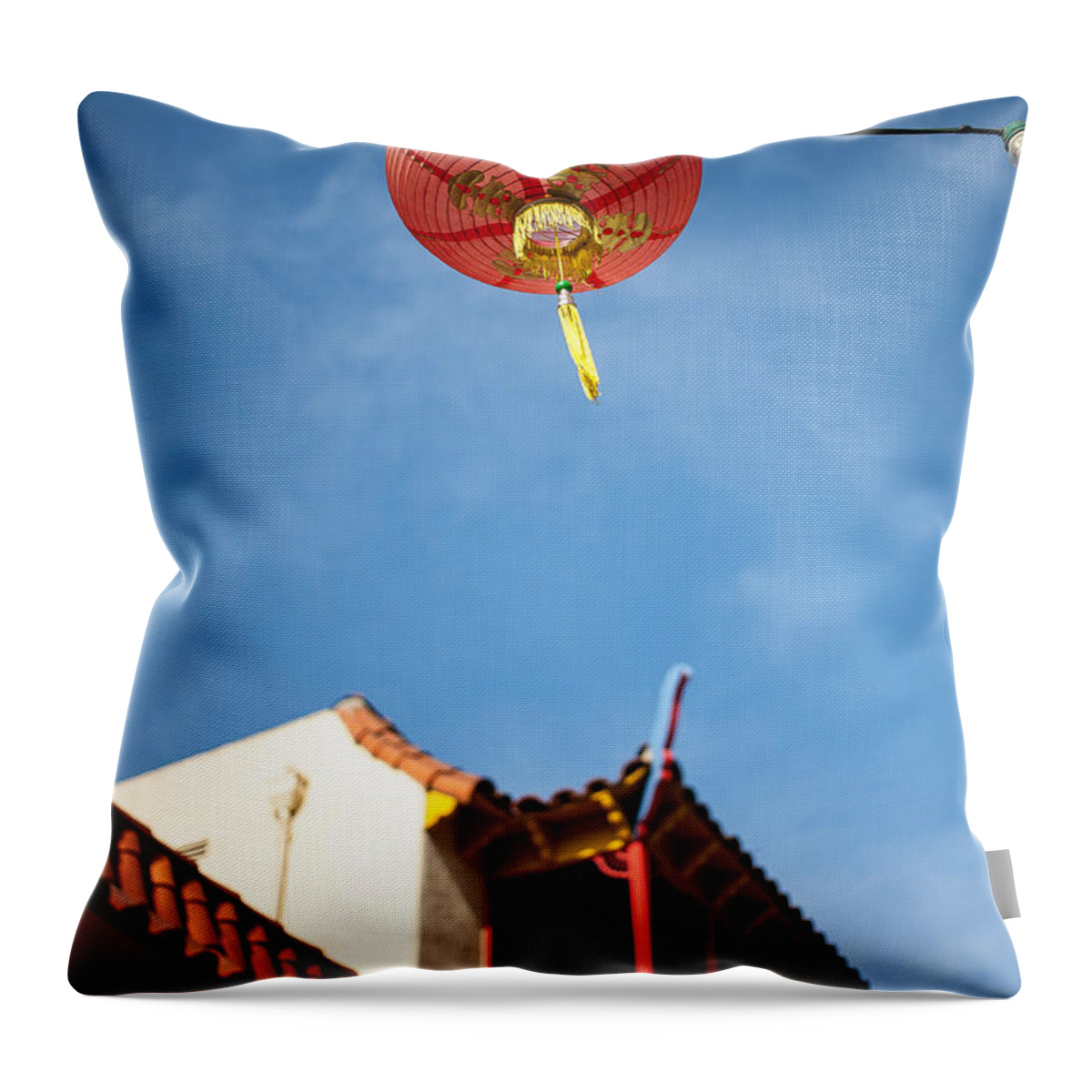Buildings Throw Pillow featuring the photograph Chinese Lantern by Peter Tellone