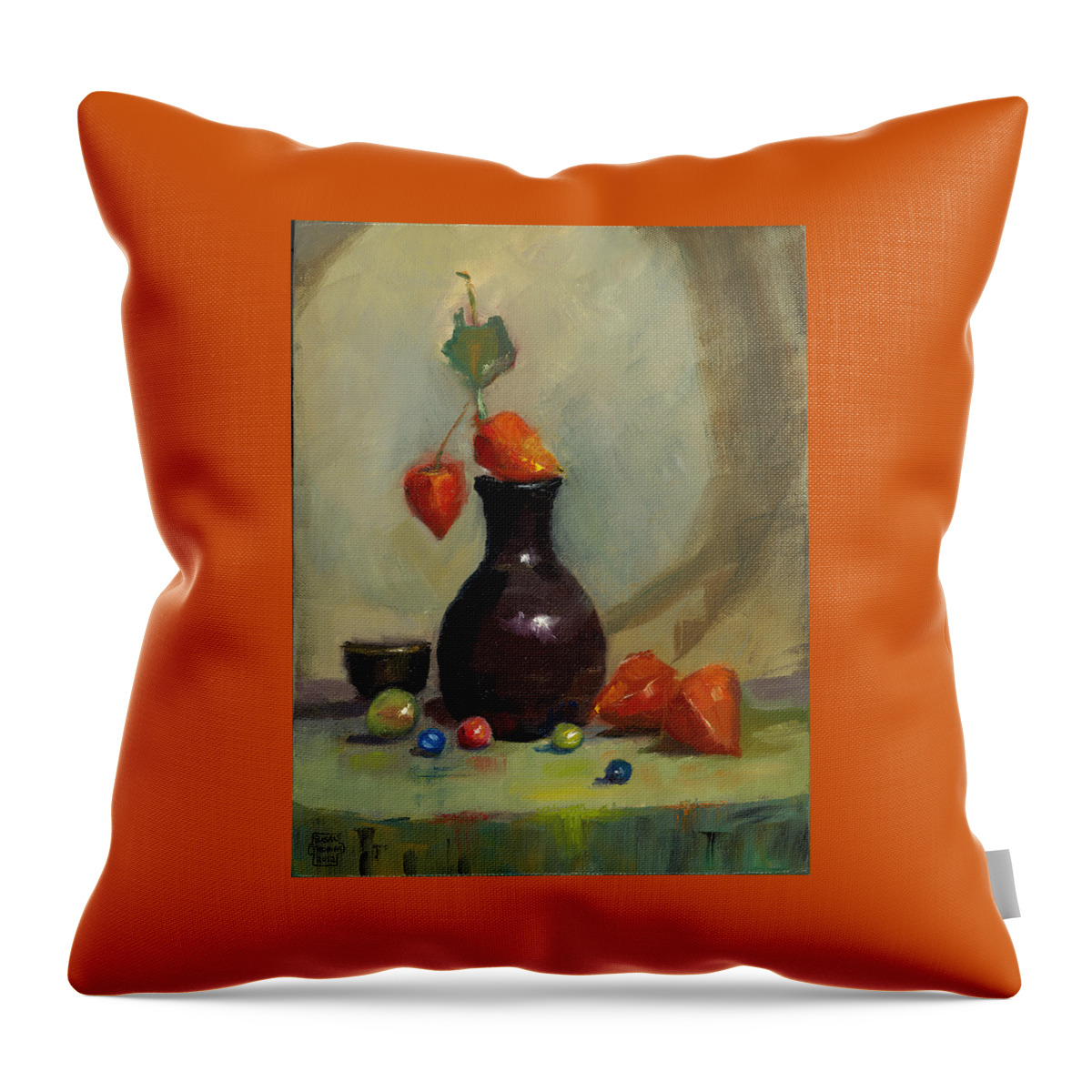 Marbles Throw Pillow featuring the painting Chinese Lanterns and Marbles by Susan Thomas