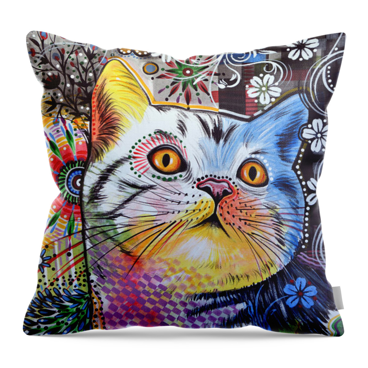 Cat Throw Pillow featuring the painting Chloe ... Abstract Cat Art by Amy Giacomelli