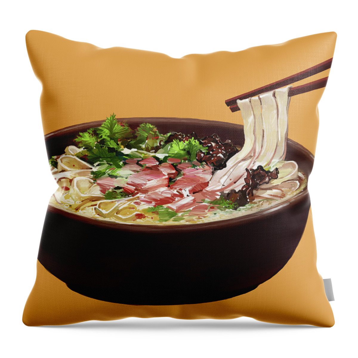 Bowl Throw Pillow featuring the photograph Chopsticks Lifting Noodles From Bowl by Ikon Ikon Images