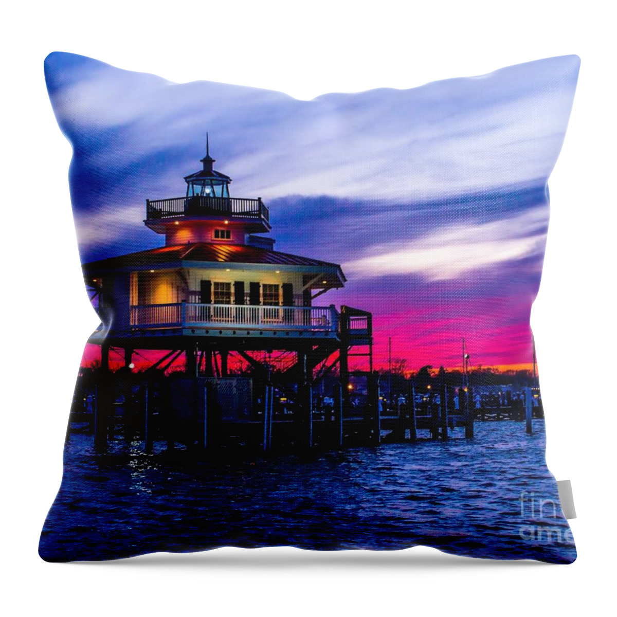 Choptank Throw Pillow featuring the photograph Choptank River Lighthouse at Dusk by Nick Zelinsky Jr