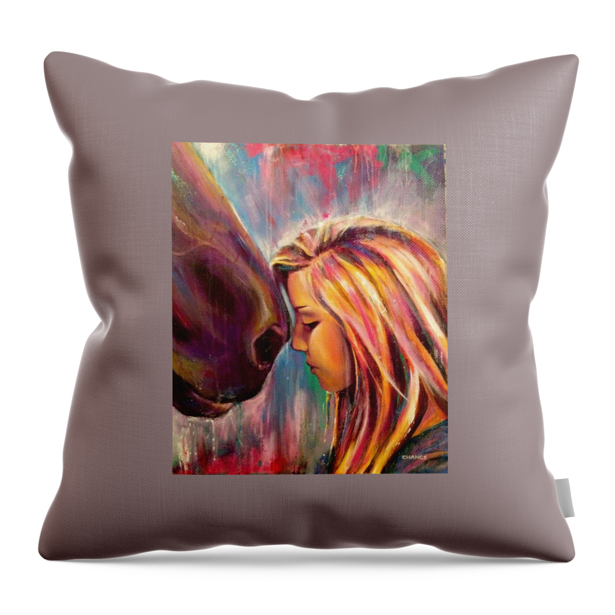  Throw Pillow featuring the painting Chrissy and Rusty by Robyn Chance