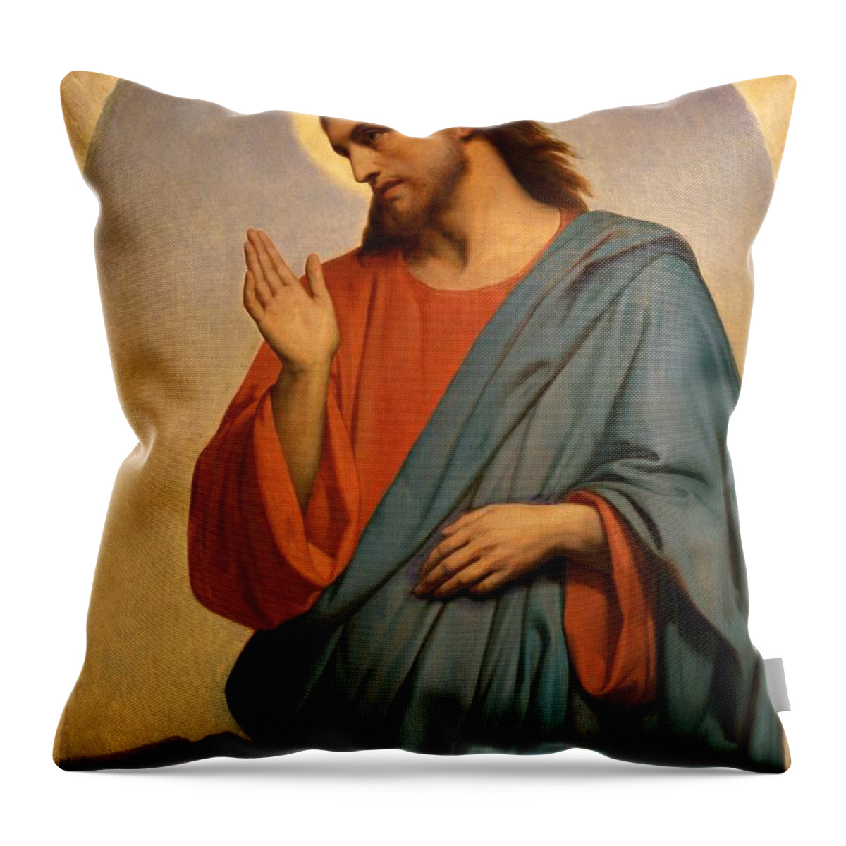 Christ Throw Pillow featuring the painting Christ Weeping Over Jerusalem Ary Scheffer by Movie Poster Prints