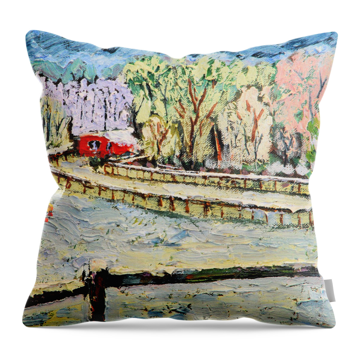 Christmas Throw Pillow featuring the painting Christmas at Cissy's Farm by Michael Daniels