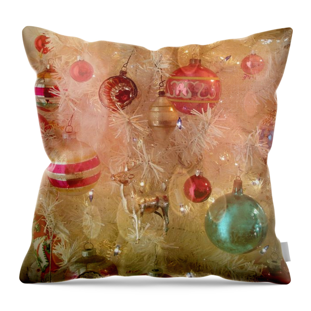 Antique Christmas Tree Throw Pillow featuring the photograph Christmas at Grandmas by Mary Wolf