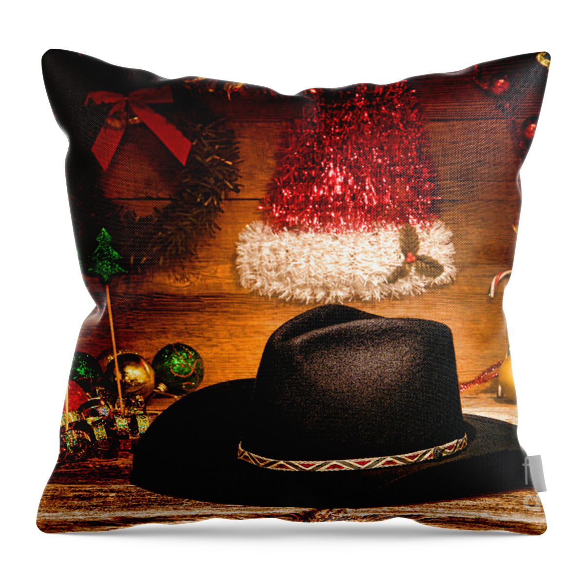 Christmas Throw Pillow featuring the photograph Christmas Cowboy Hat by Olivier Le Queinec