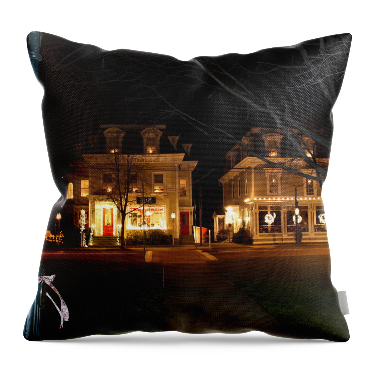 Guilford Green Throw Pillow featuring the photograph Christmas in Town by Catie Canetti