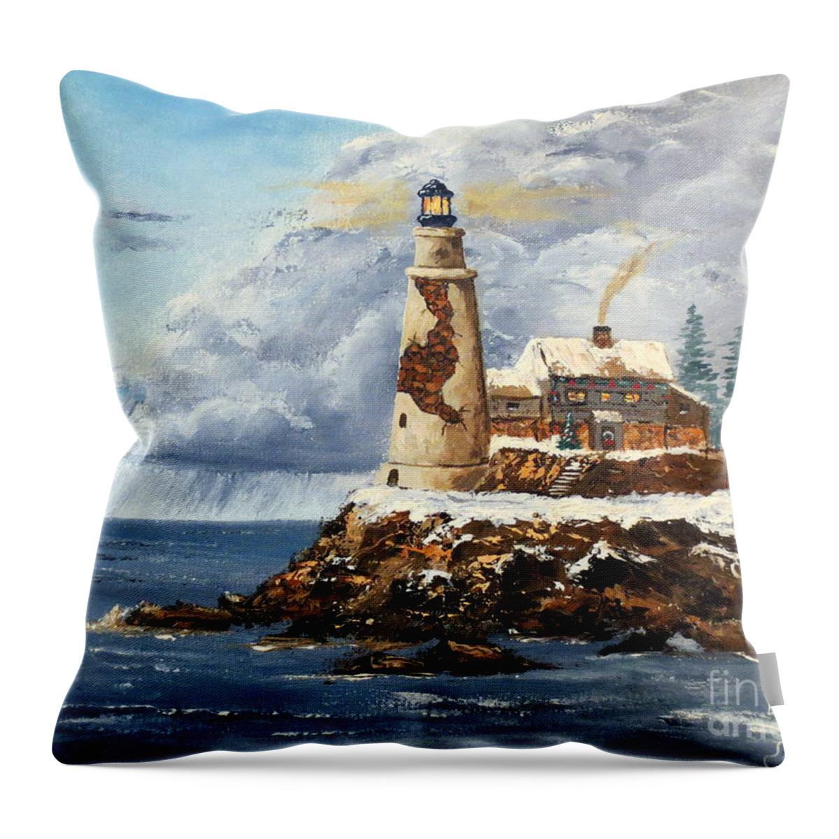  Light House Throw Pillow featuring the painting Christmas Island by Lee Piper