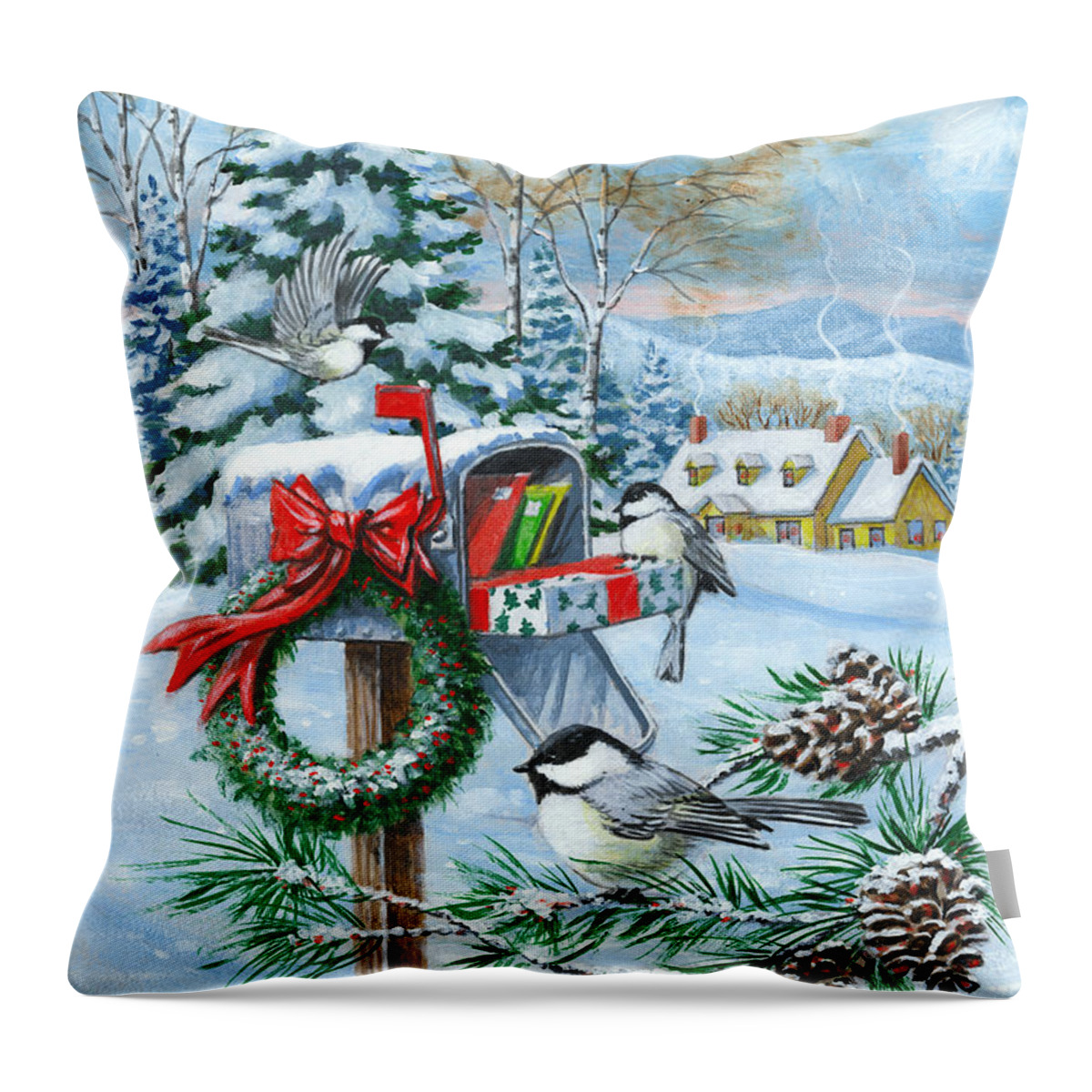 Mail Throw Pillow featuring the painting Christmas Mail by Richard De Wolfe