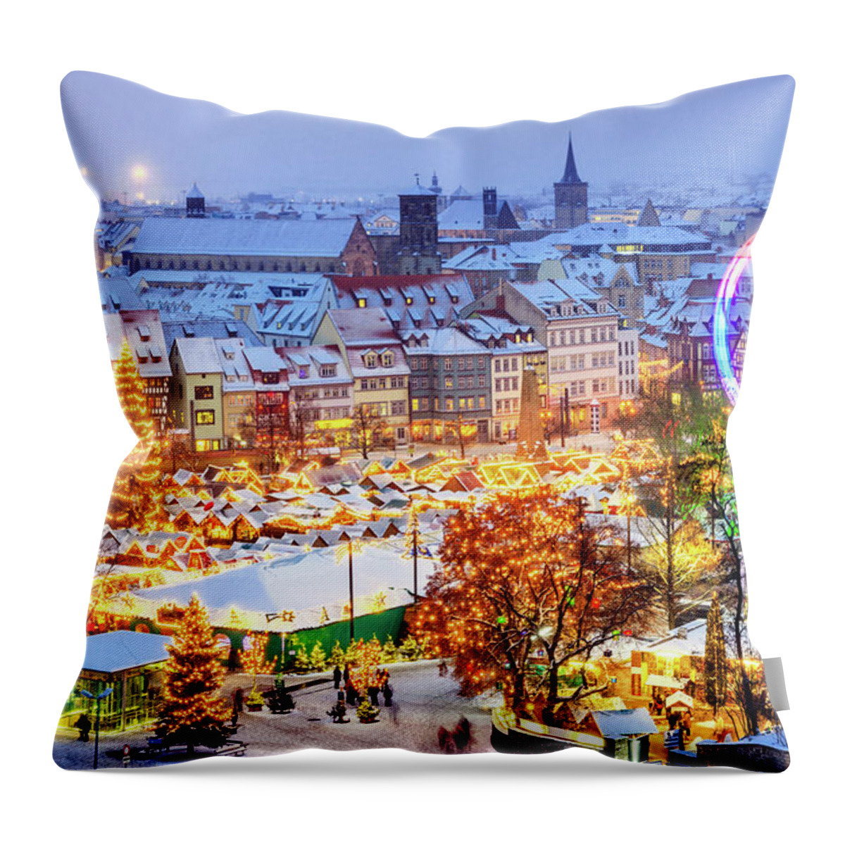 Snow Throw Pillow featuring the photograph Christmas Market Erfurt by Juergen Sack