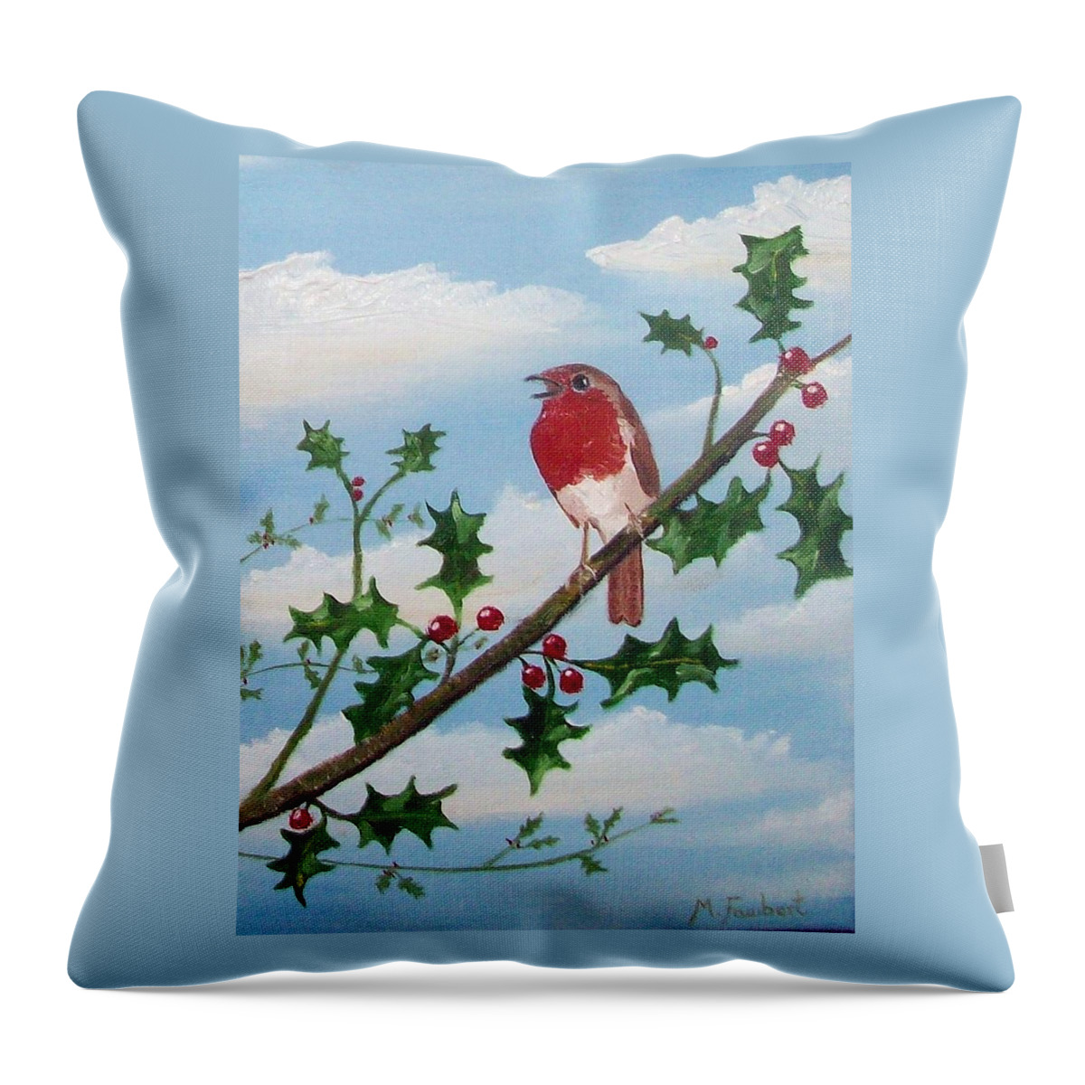Robin Throw Pillow featuring the painting Christmas Robin by Asa Jones