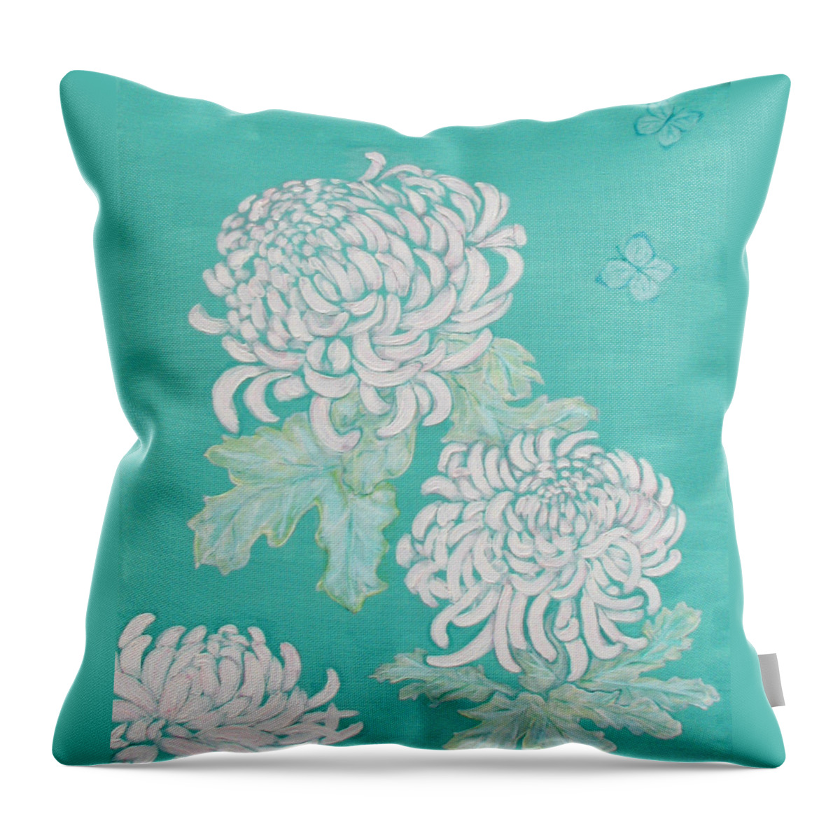 Flowers Throw Pillow featuring the painting Chrysanthemums and Butterflies by Stephanie Grant
