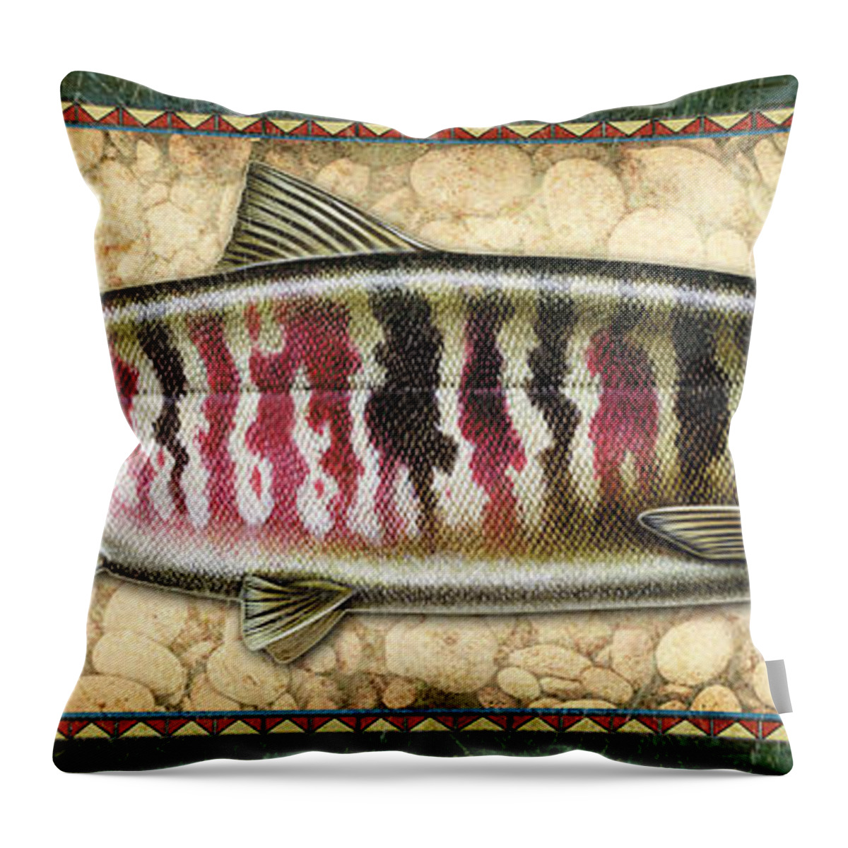Chum Throw Pillow featuring the painting Chum Salmon Spawning Pahse by JQ Licensing