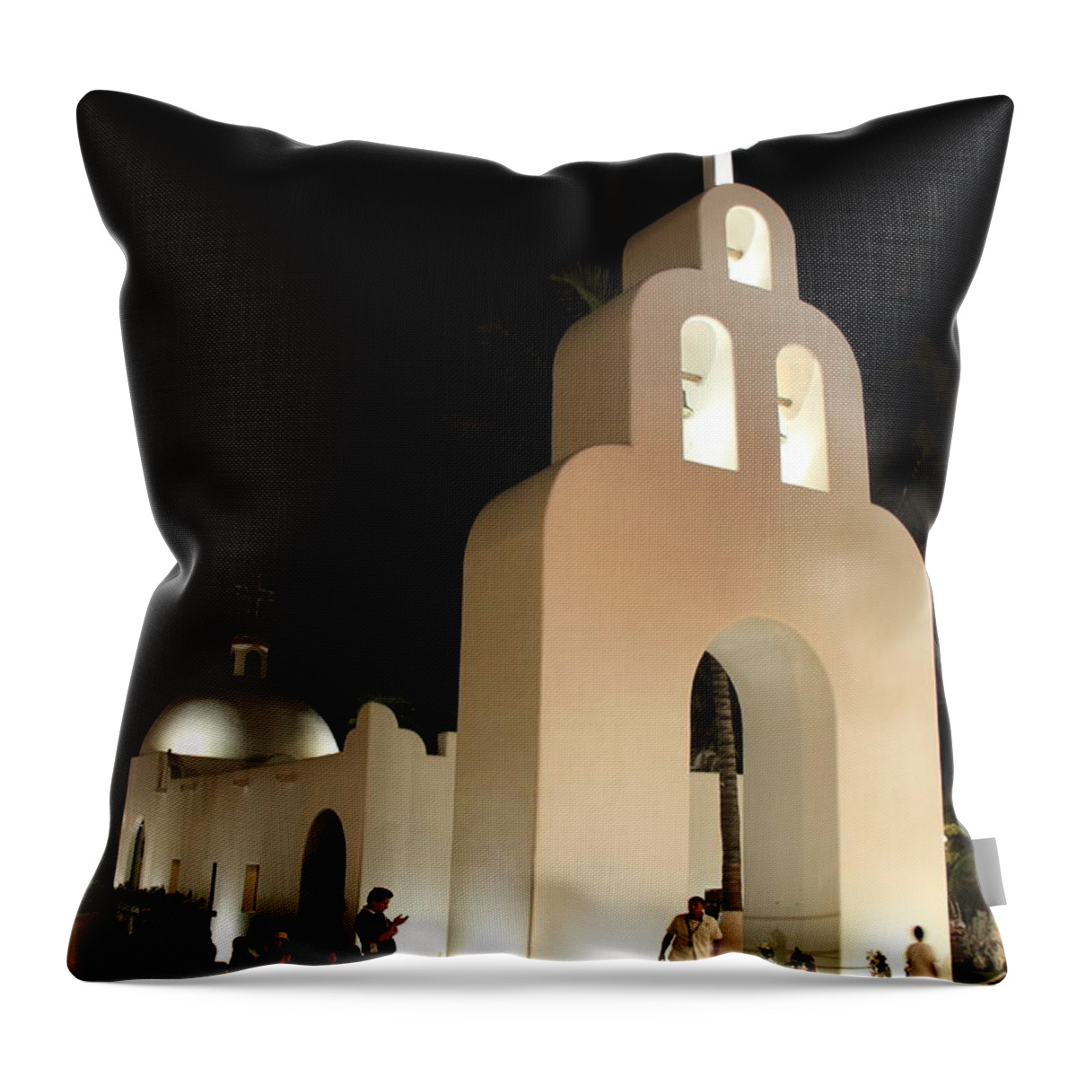 Church Throw Pillow featuring the photograph Church at Night in Playa del Carmen by Roupen Baker