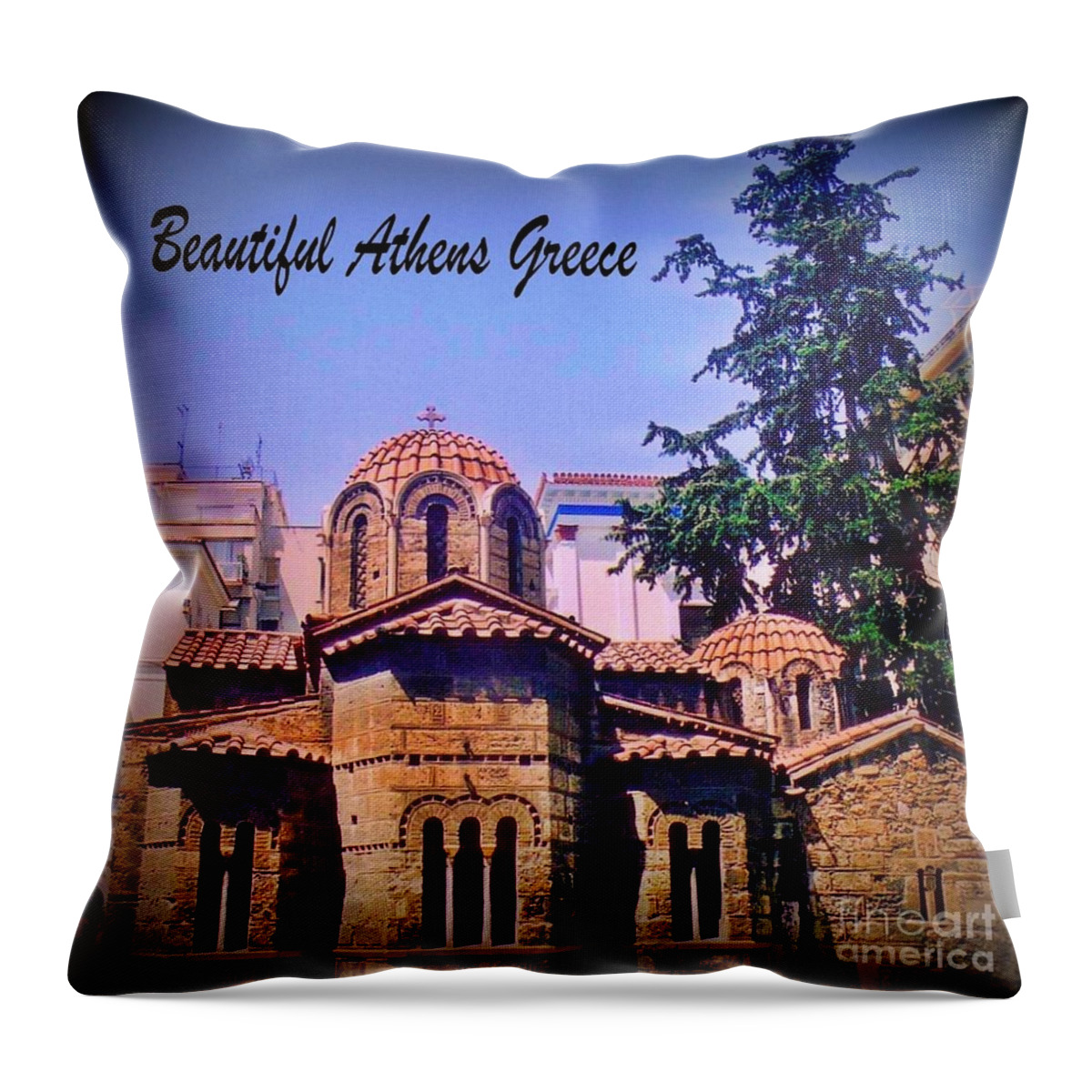 Church In Beautiful Athens Throw Pillow featuring the photograph Church in Beautiful Athens by John Malone