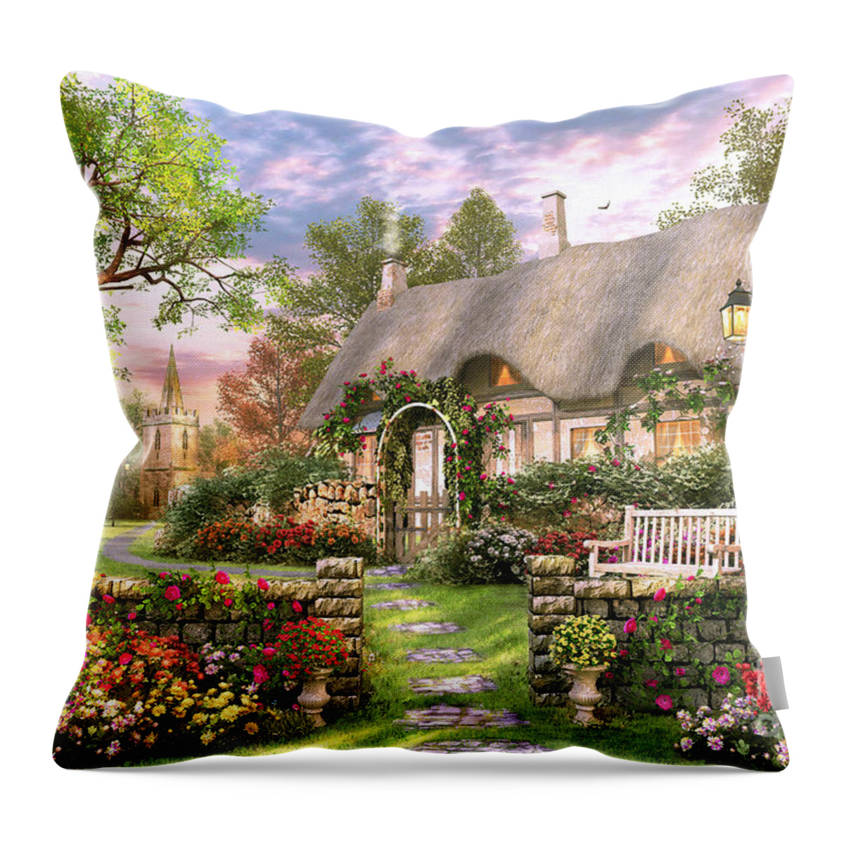 Dominic Davison Throw Pillow featuring the digital art Church Lane Cottage by MGL Meiklejohn Graphics Licensing