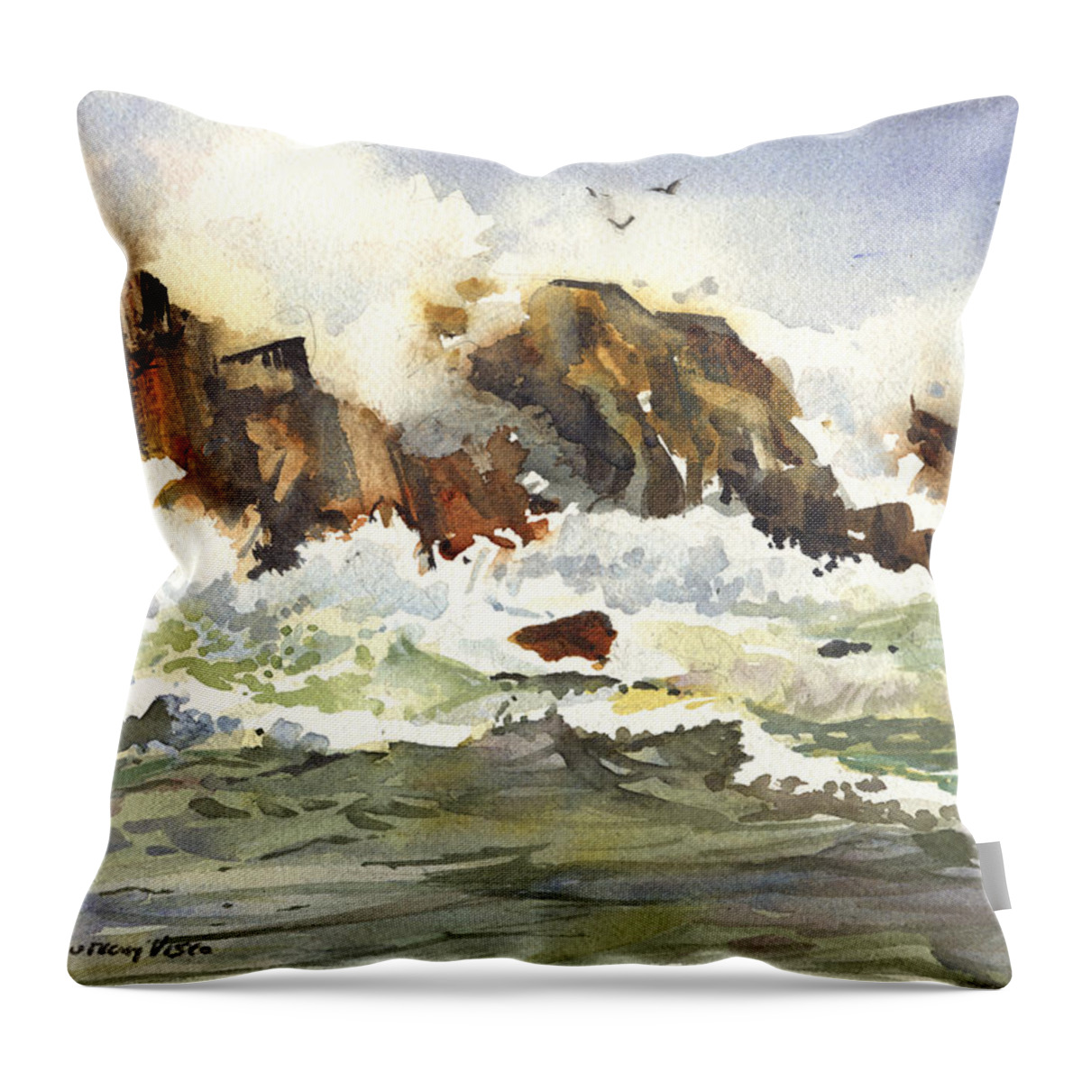 Churning Throw Pillow featuring the painting Churning Surf by P Anthony Visco