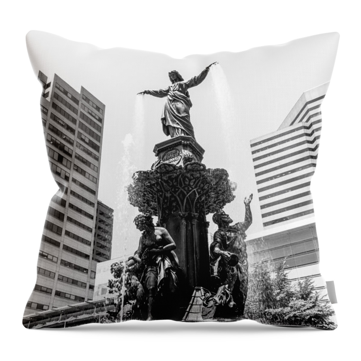 2012 Throw Pillow featuring the photograph Cincinnati Fountain Black and White Picture by Paul Velgos