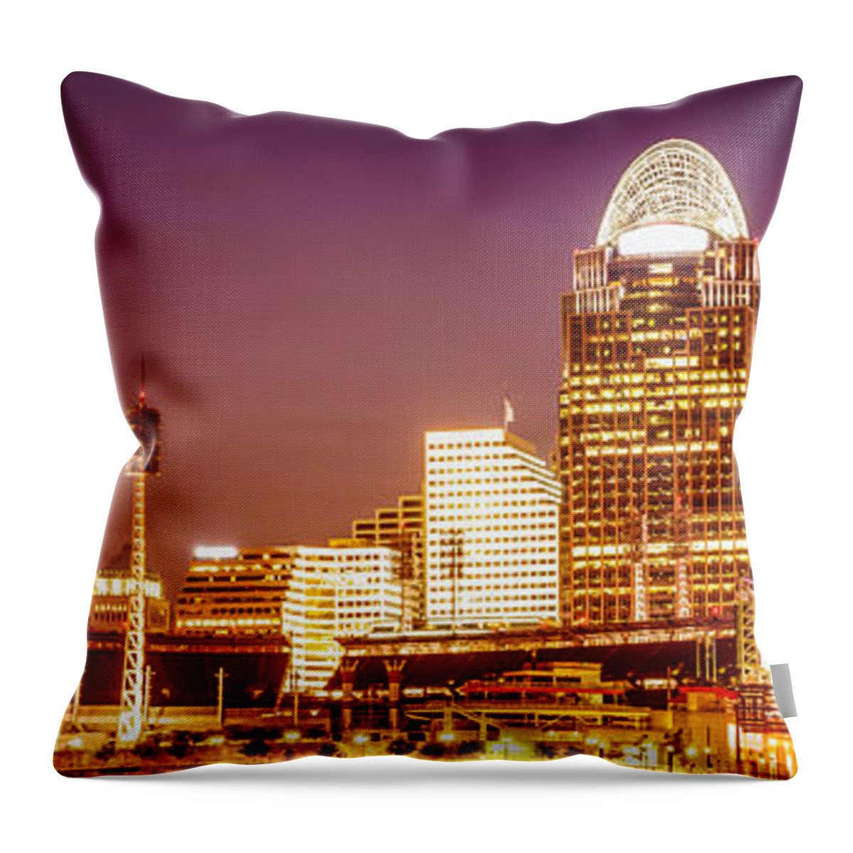 2012 Throw Pillow featuring the photograph Cincinnati Skyline at Night Panoramic Picture by Paul Velgos