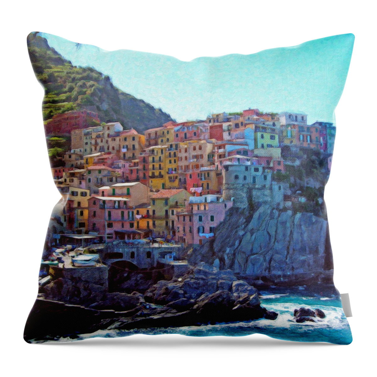 Cinque Throw Pillow featuring the painting Cinque Terre Itl2617 by Dean Wittle