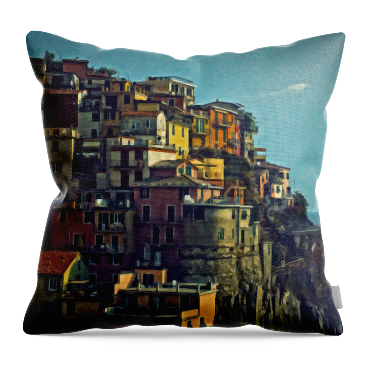 Cinque Terre Throw Pillow featuring the painting Cinque Terre Itl4015 by Dean Wittle