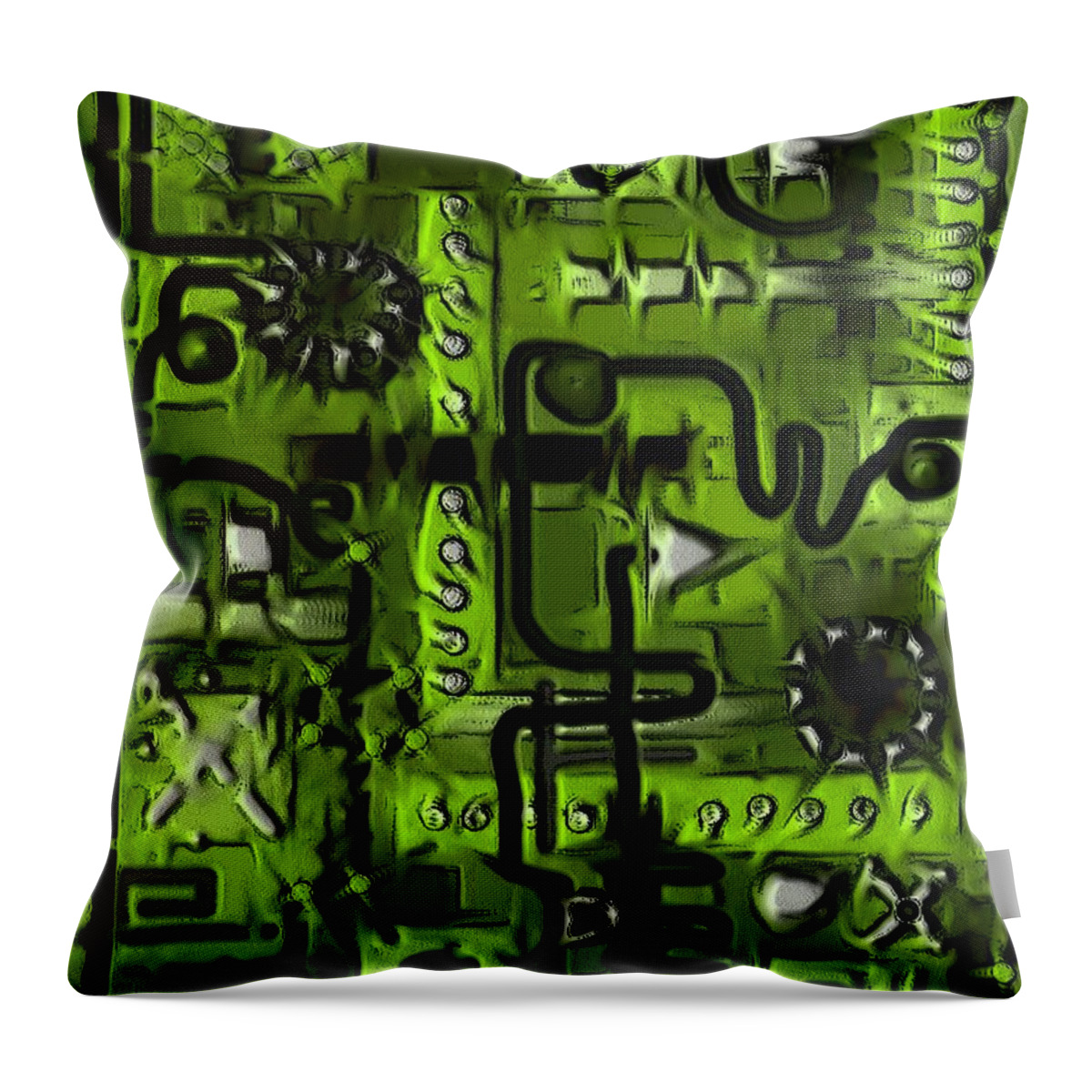Circuit Board Throw Pillow featuring the digital art Circuit Board Abstract in Green by Barbara St Jean