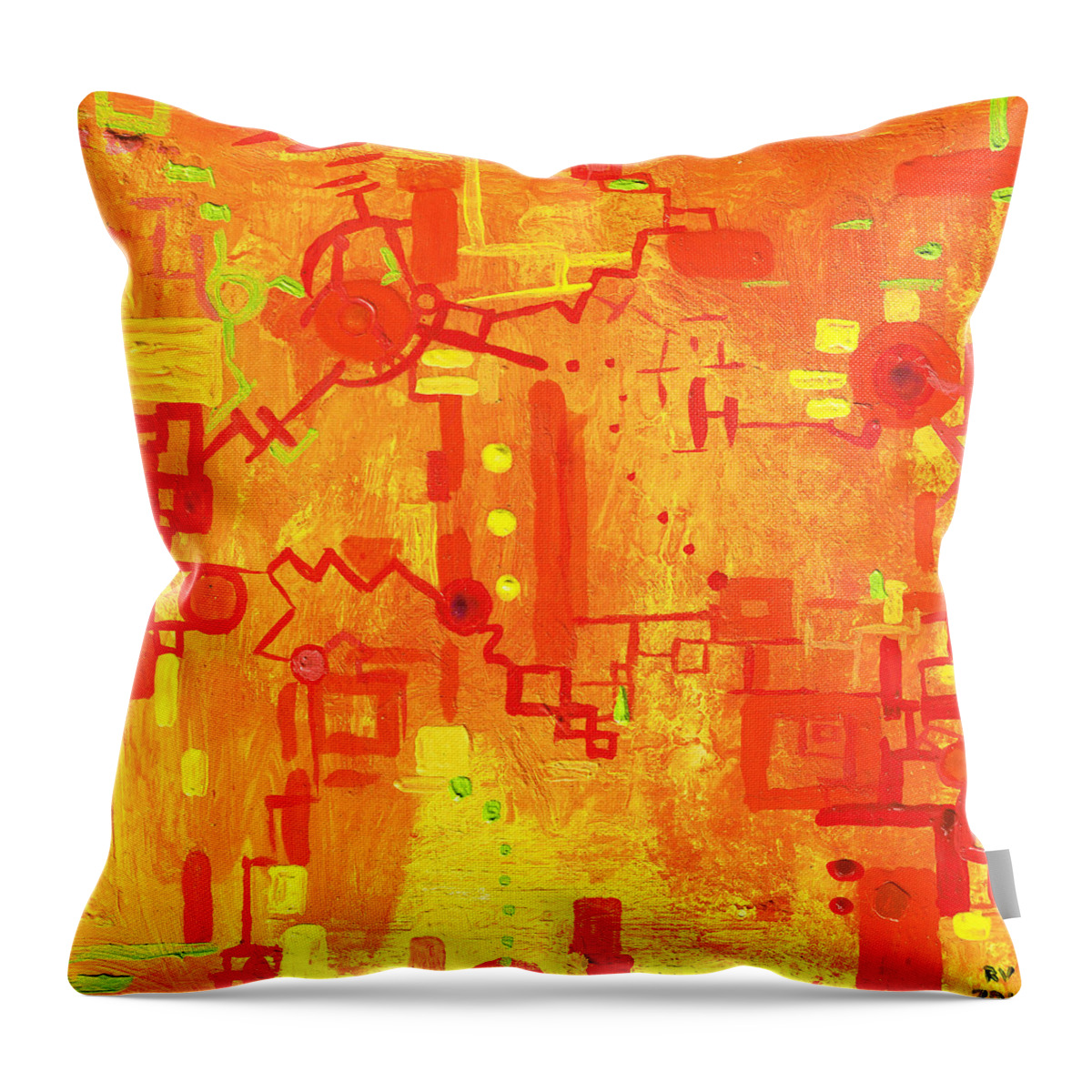 Machinery Throw Pillow featuring the painting Citrus Circuitry by Regina Valluzzi