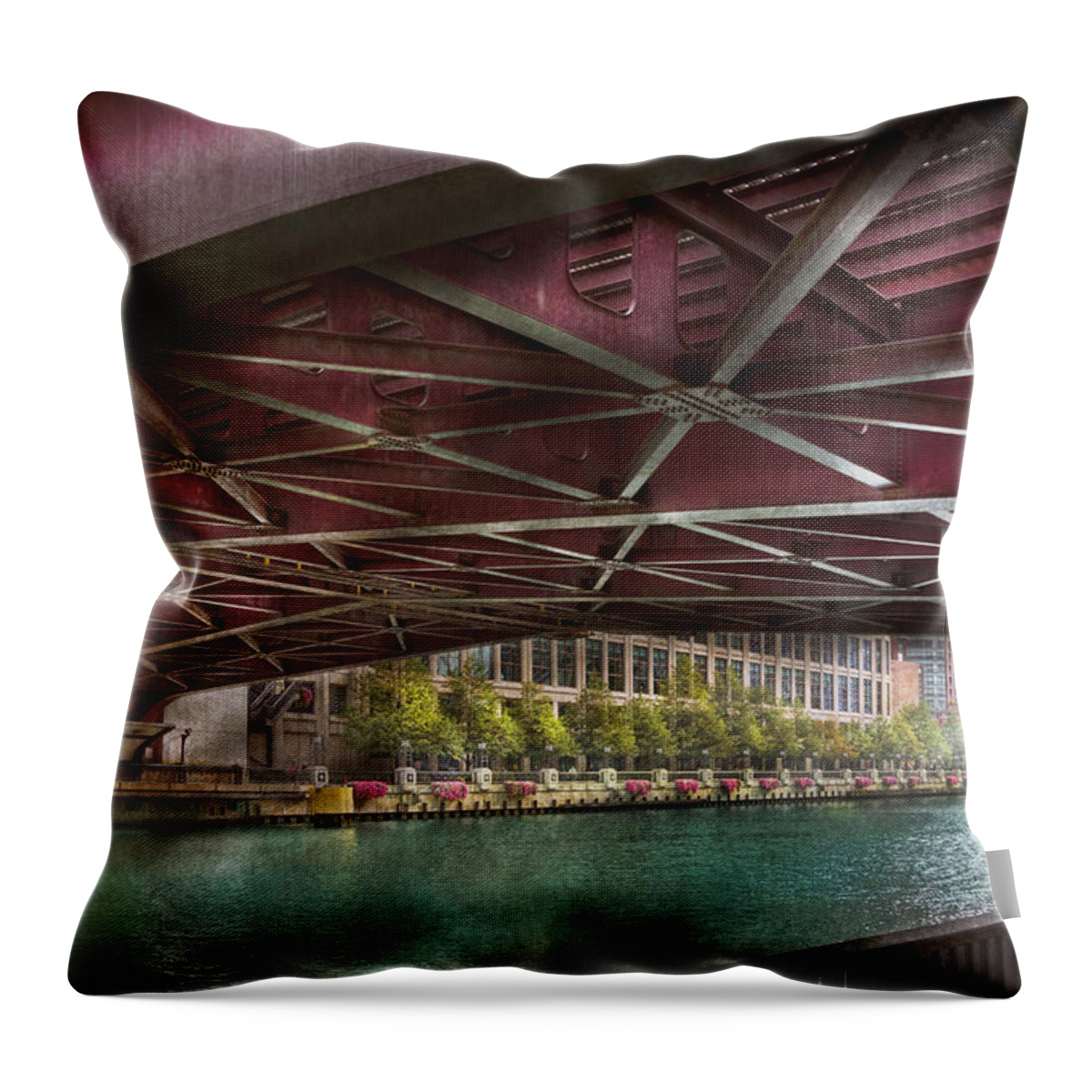 Chicago Throw Pillow featuring the photograph City - Chicago IL - Underneath the William P Fahey Bridge by Mike Savad