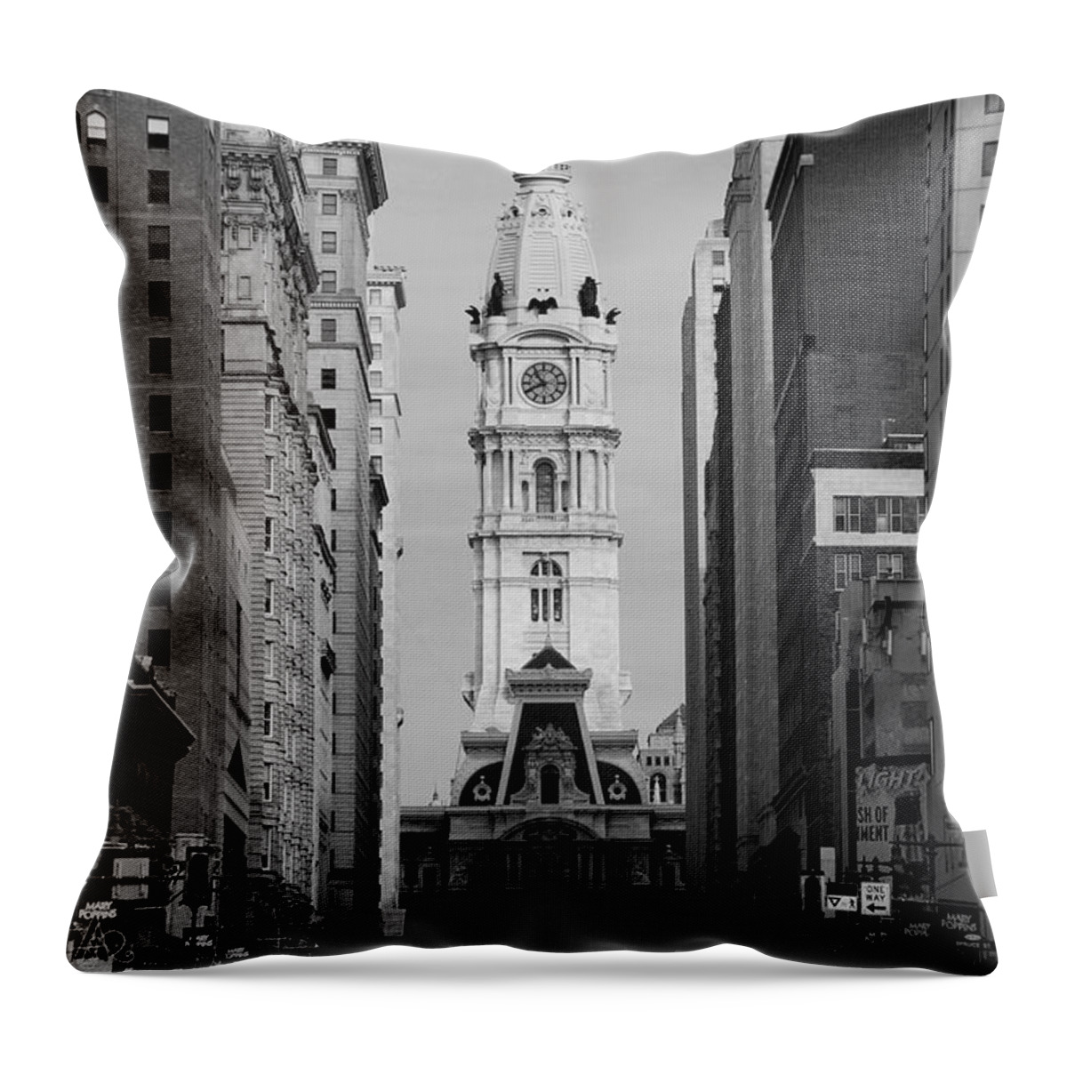Philadelphia Throw Pillow featuring the photograph City Hall b/w by Jennifer Ancker