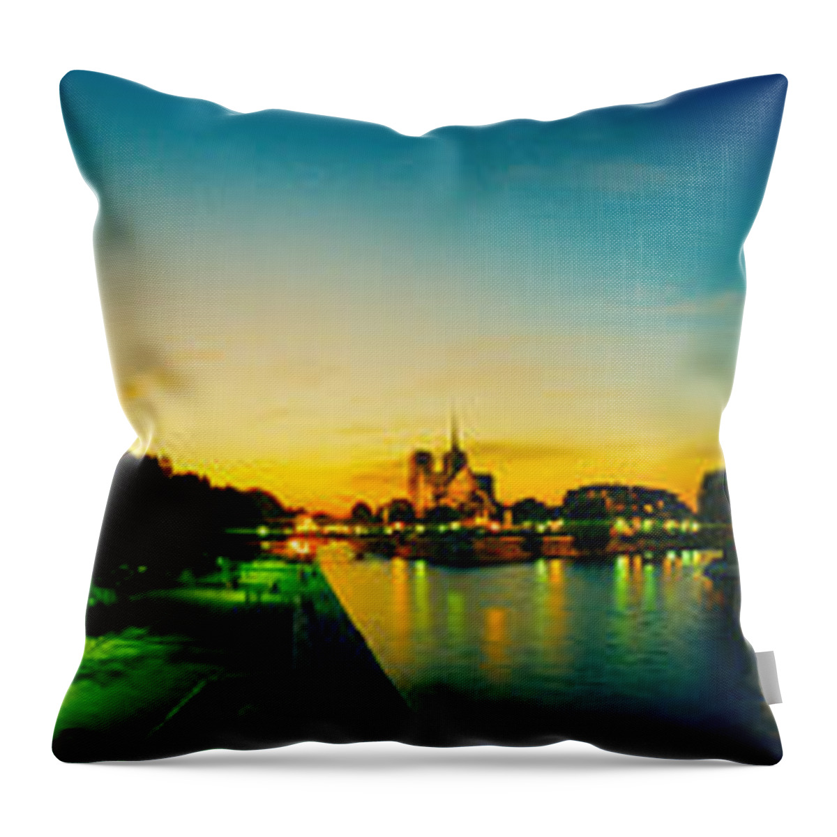 Photography Throw Pillow featuring the photograph City Lit Up At Dusk, Notre Dame, Paris by Panoramic Images