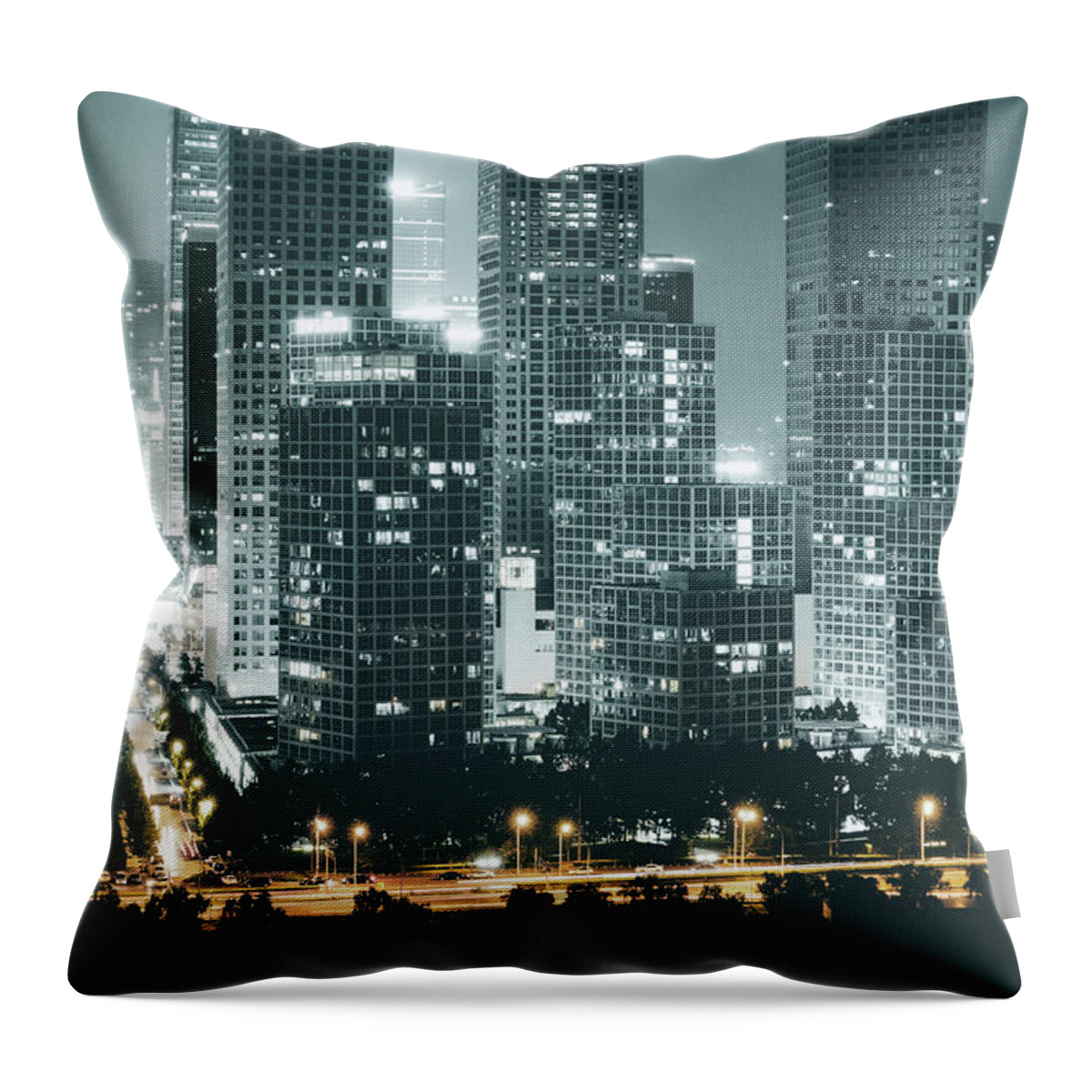 Downtown District Throw Pillow featuring the photograph City Night by Linghe Zhao