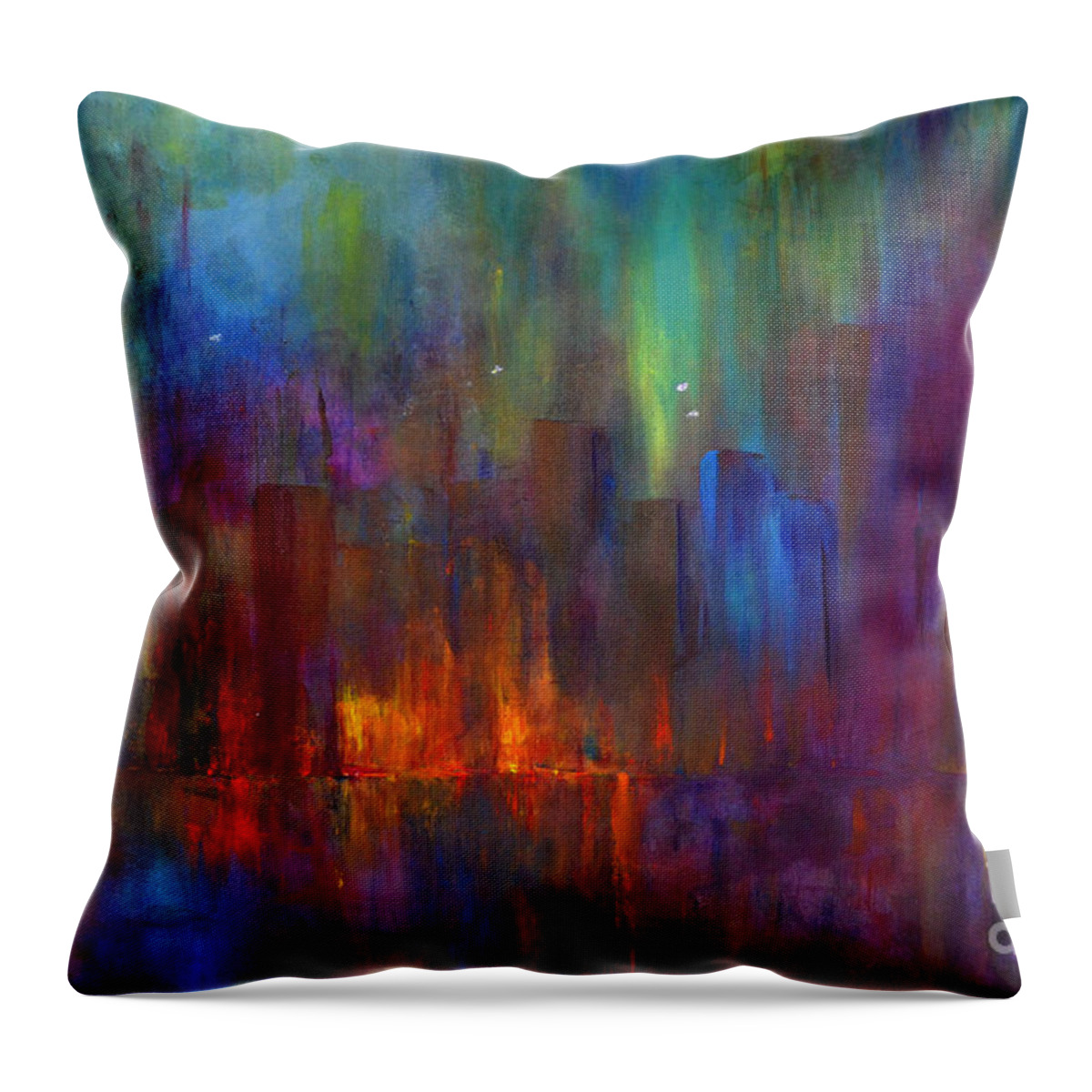 City Throw Pillow featuring the painting City Nights by Claire Bull