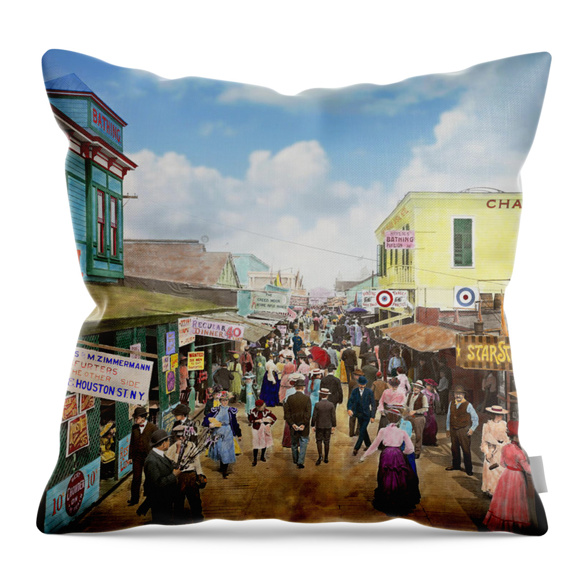 Bowery Throw Pillow featuring the photograph CITY - NY - The Bowery 1900 by Mike Savad